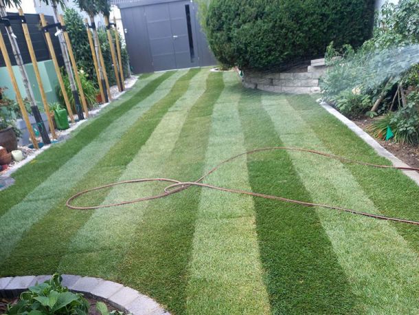 Perfekt verlegter Rollrasen durch die Rollrasen-Profis